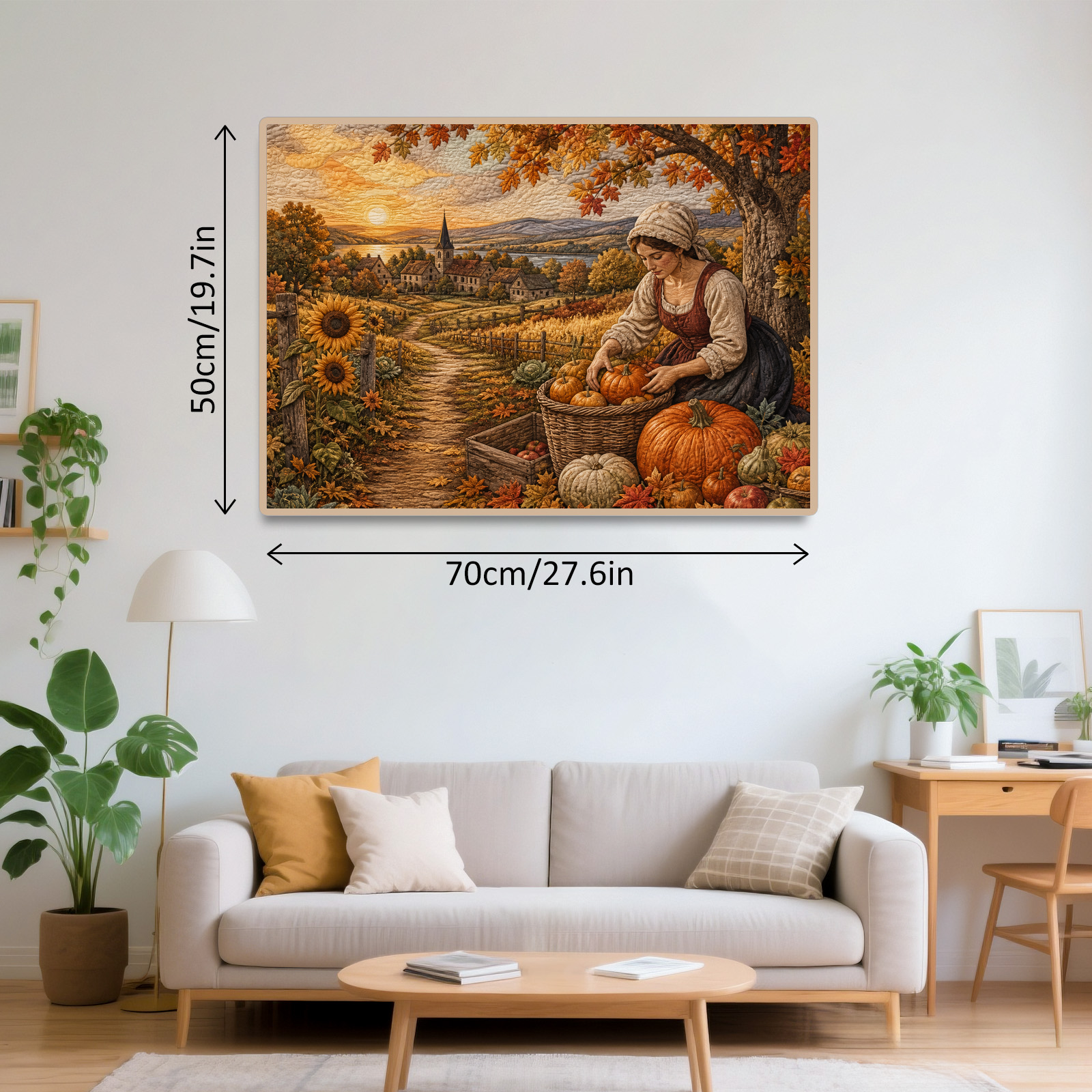 Sunlit Harvest Festival Textile Quilt Landscape Puzzle - puzzle product view