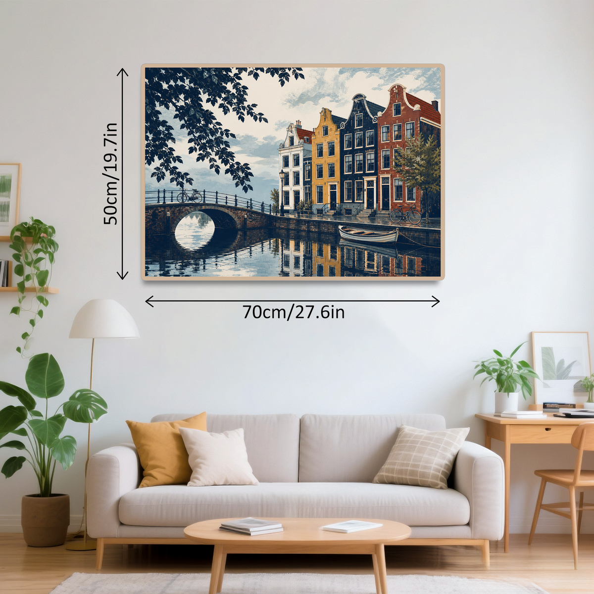 Rain Washed Canal Side Houses Screen Print Landscape Puzzle - puzzle product view