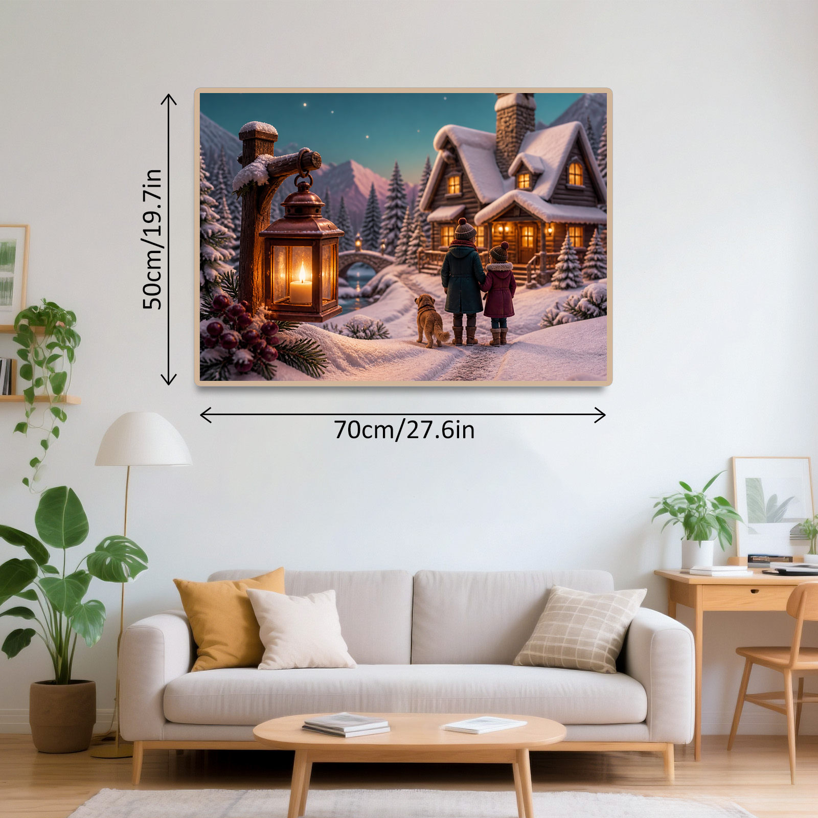 Golden Hour Winter Cabin Lights Soft 3d Storybook Landscape Puzzle - puzzle product view