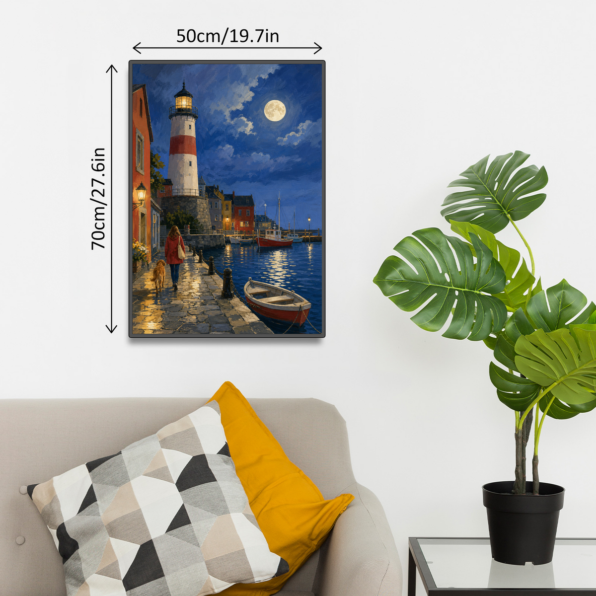 Moonlit Lighthouse Harbor Portrait Puzzle - puzzle product view