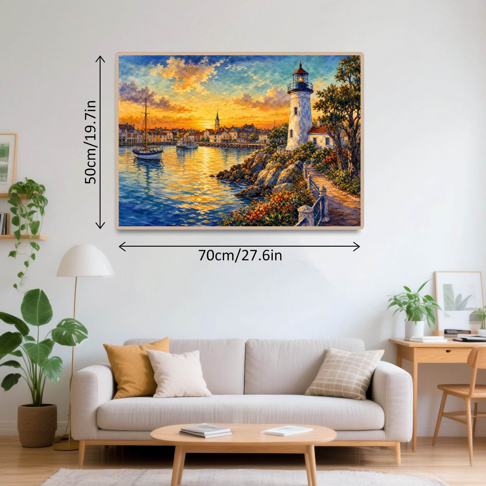 Golden-Hour Lighthouse Harbor Landscape Puzzle - puzzle product view