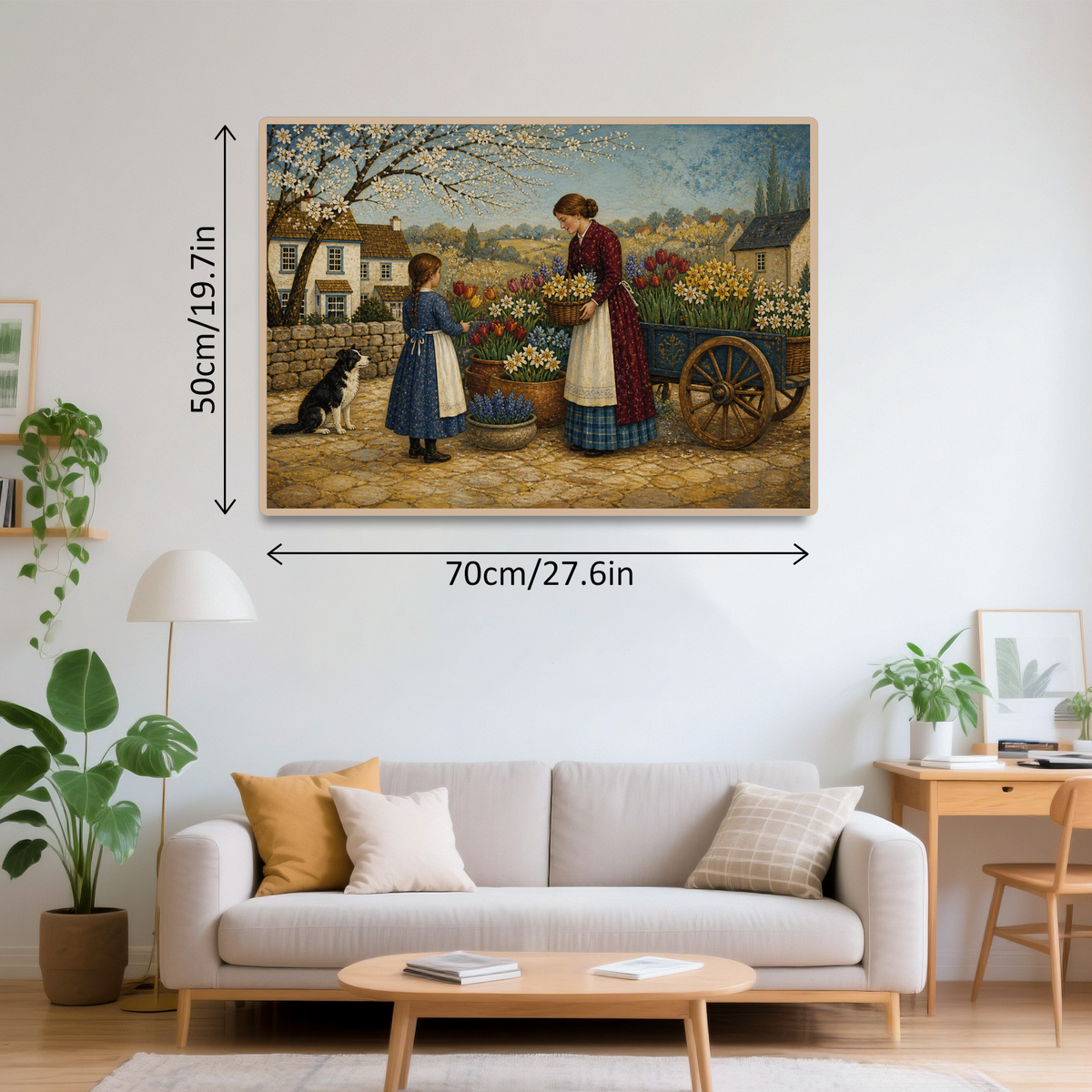 Sunlit Spring Flower Market Folk Art Landscape Puzzle - puzzle product view