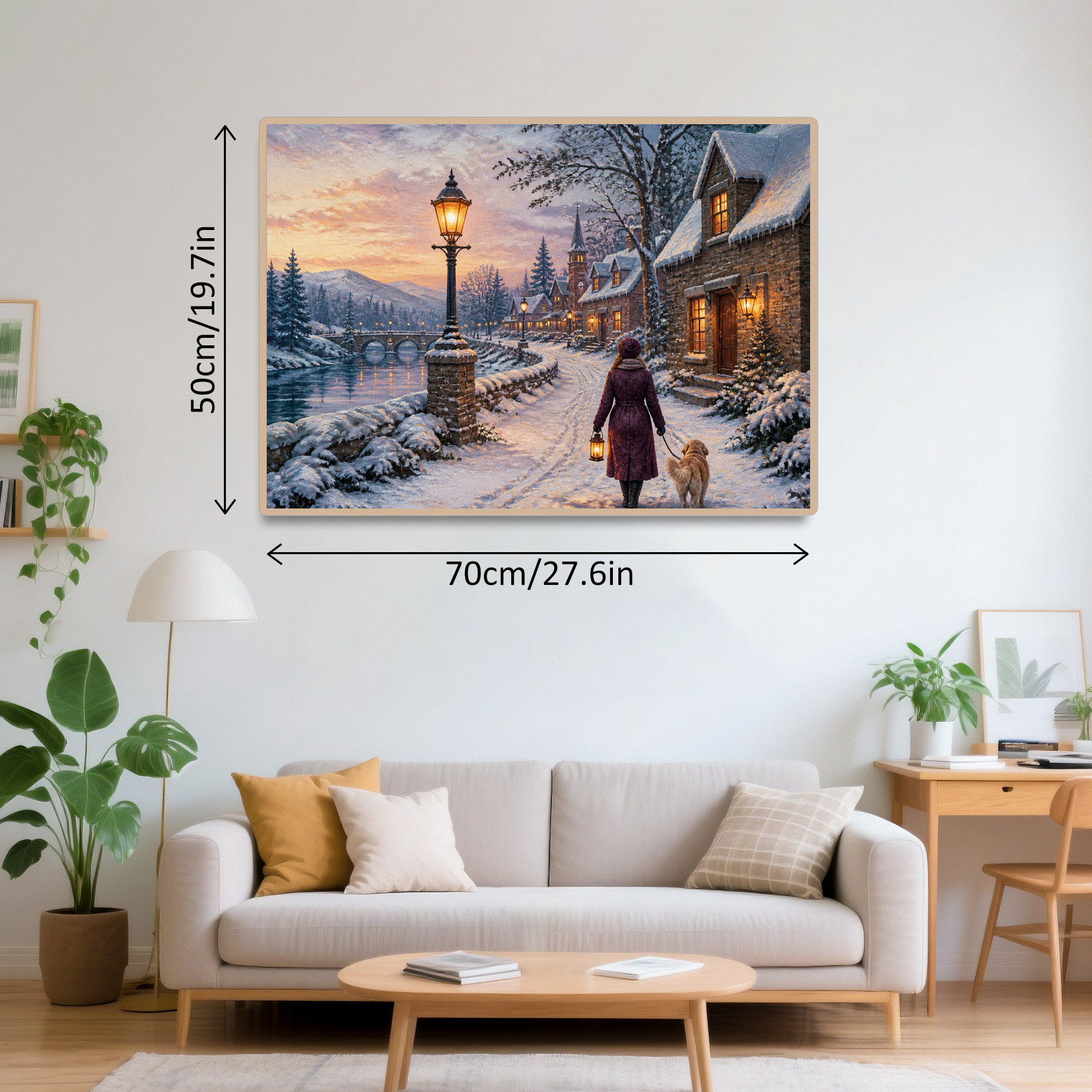 Sunlit Lantern Lit Winter Village Textile Quilt Landscape Puzzle - puzzle product view