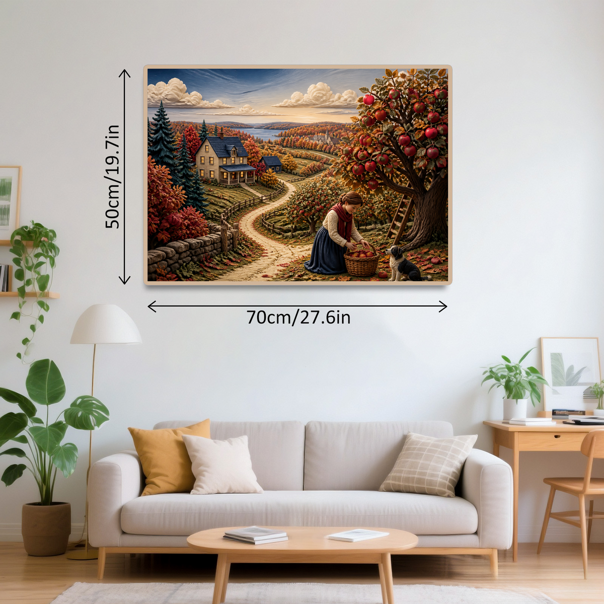Vibrant Autumn Apple Orchard Soft 3d Storybook Landscape Puzzle - puzzle product view