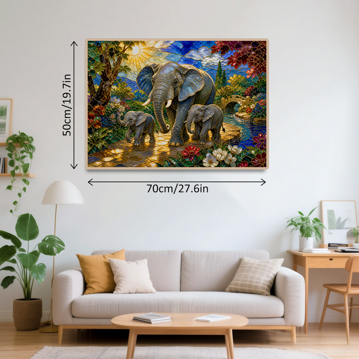 Sunlit Elephant Family Landscape Puzzle - puzzle product view