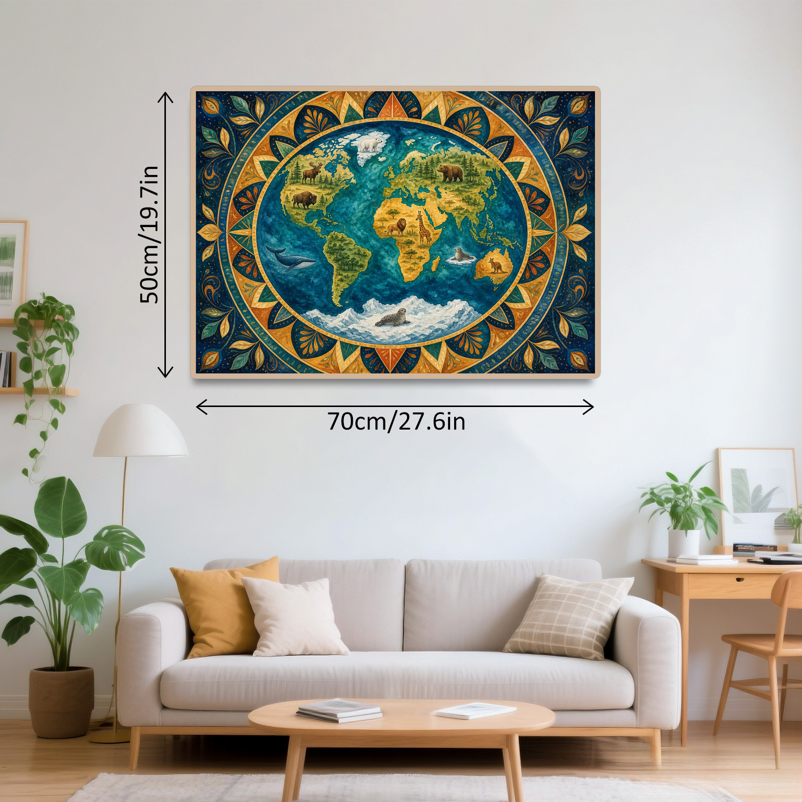 Golden Hour World Habitat Map Mandala Ornamental Landscape Puzzle - puzzle product view