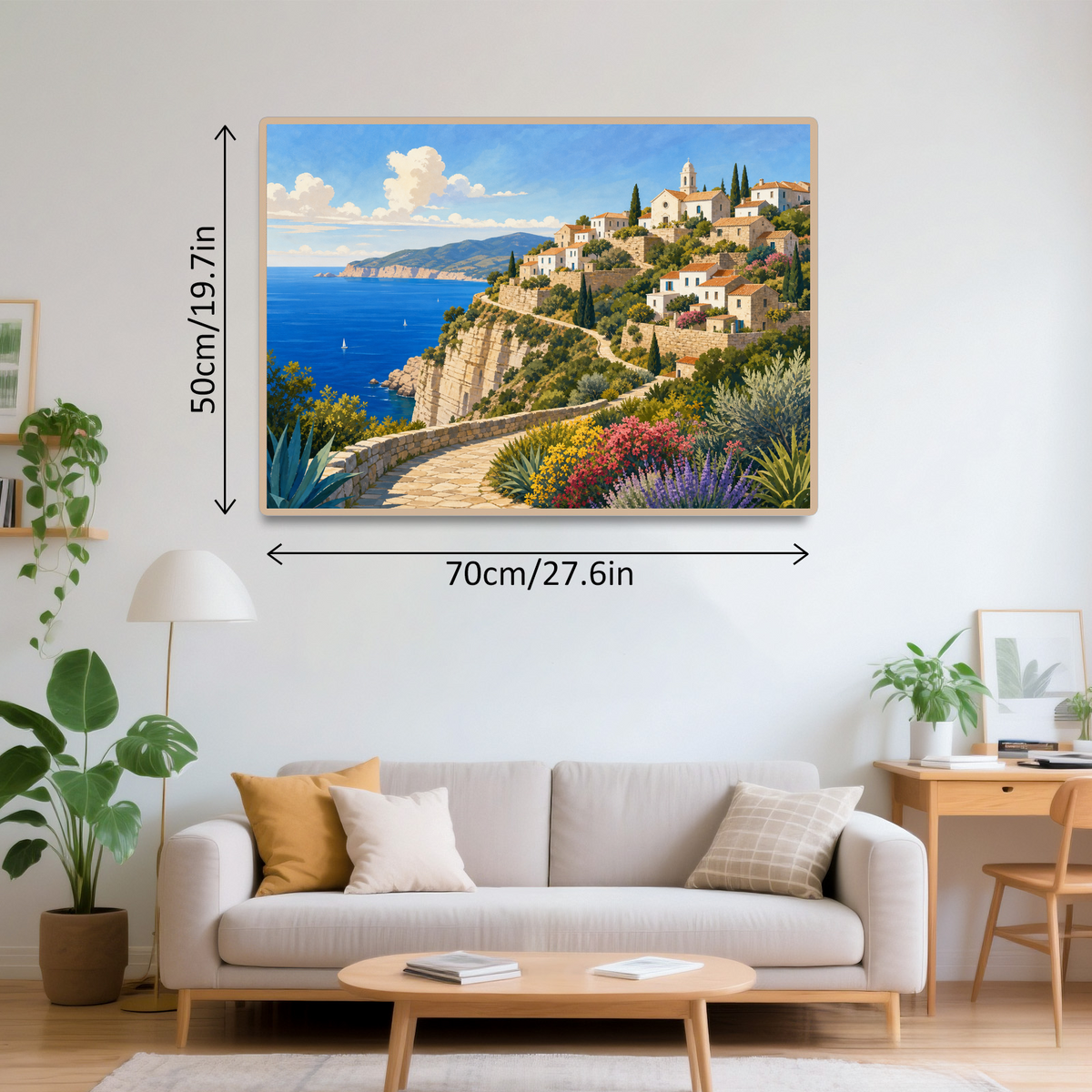 Vibrant Cliff Village Flat Editorial Illustration Landscape Puzzle - puzzle product view