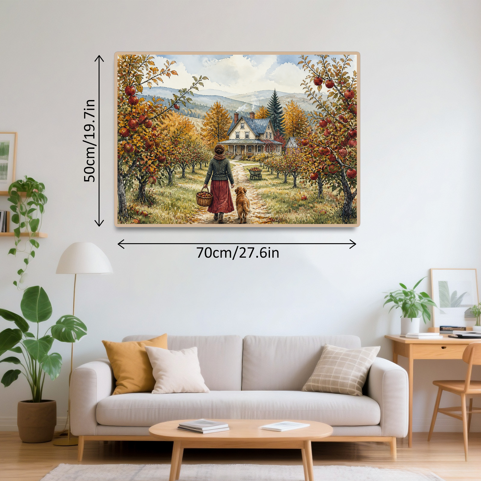 Luminous Autumn Apple Orchard Watercolor Ink Landscape Puzzle - puzzle product view