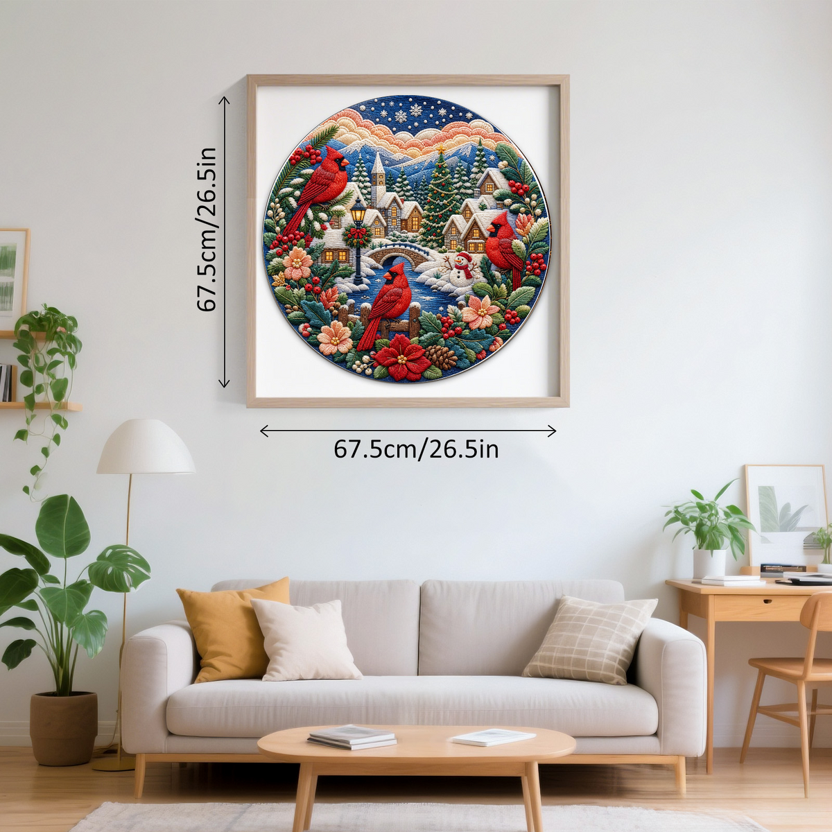 Wildflower Cardinal Winter Village Round Puzzle - puzzle product view