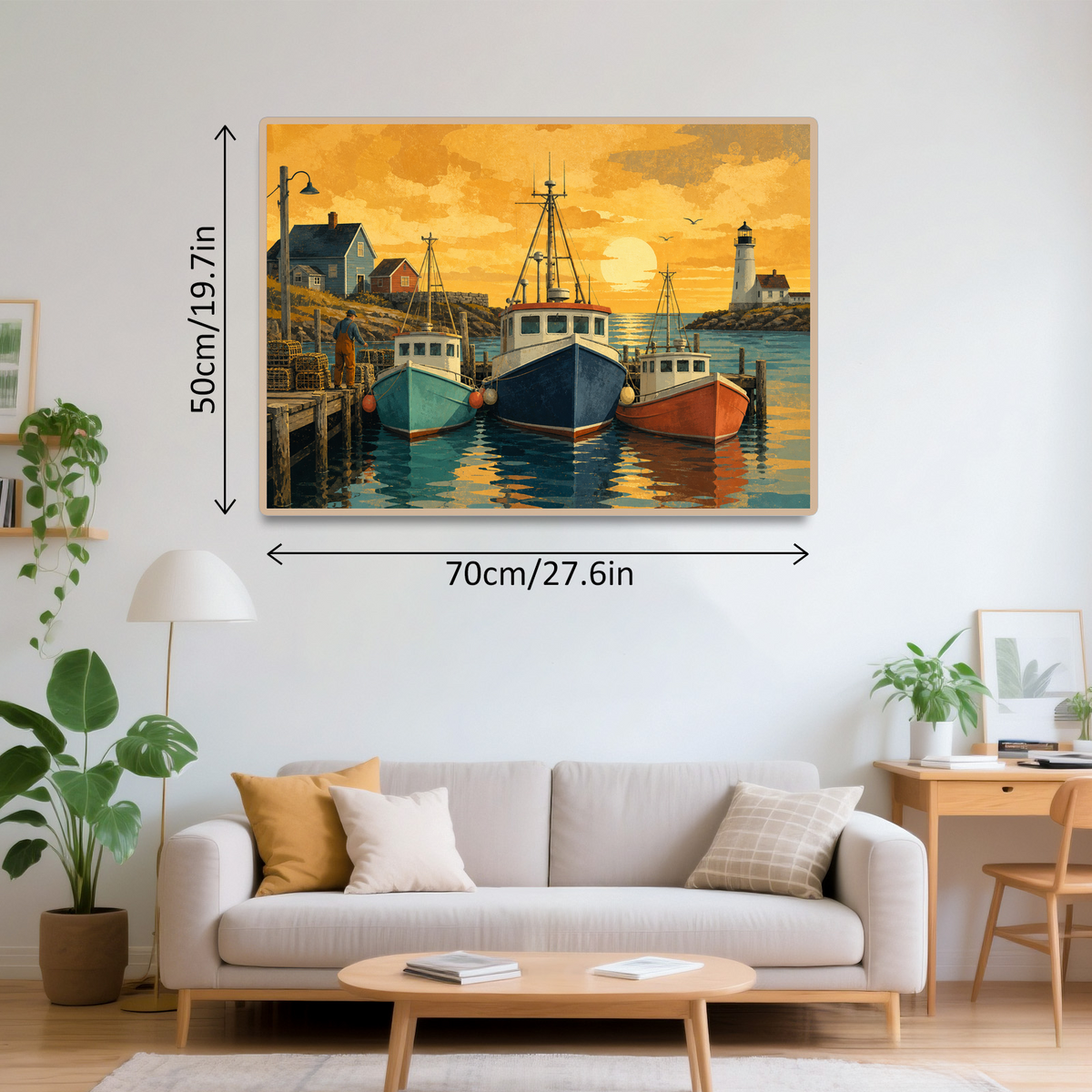 Golden Hour Working Harbor Boats Travel Poster Landscape Puzzle - puzzle product view