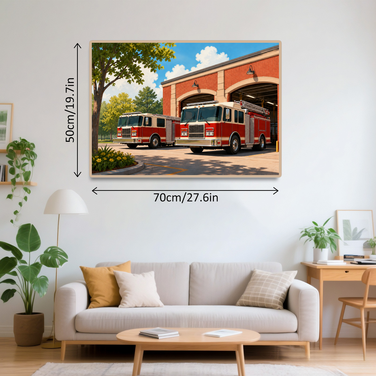 Sunlit Fire Engines at the Station Flat Editorial Illustration - puzzle product view