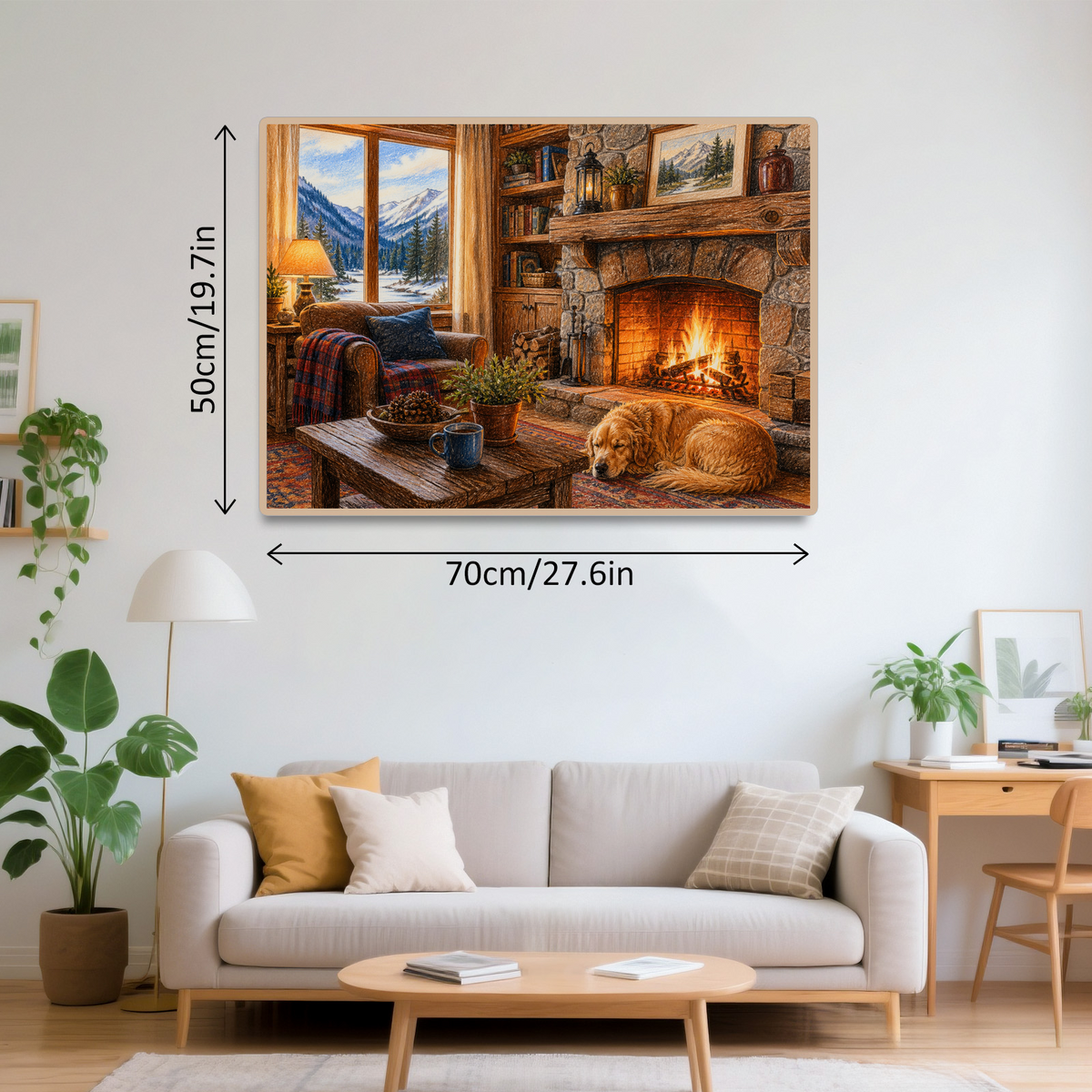 Vibrant Fireplace Room Landscape Puzzle - puzzle product view