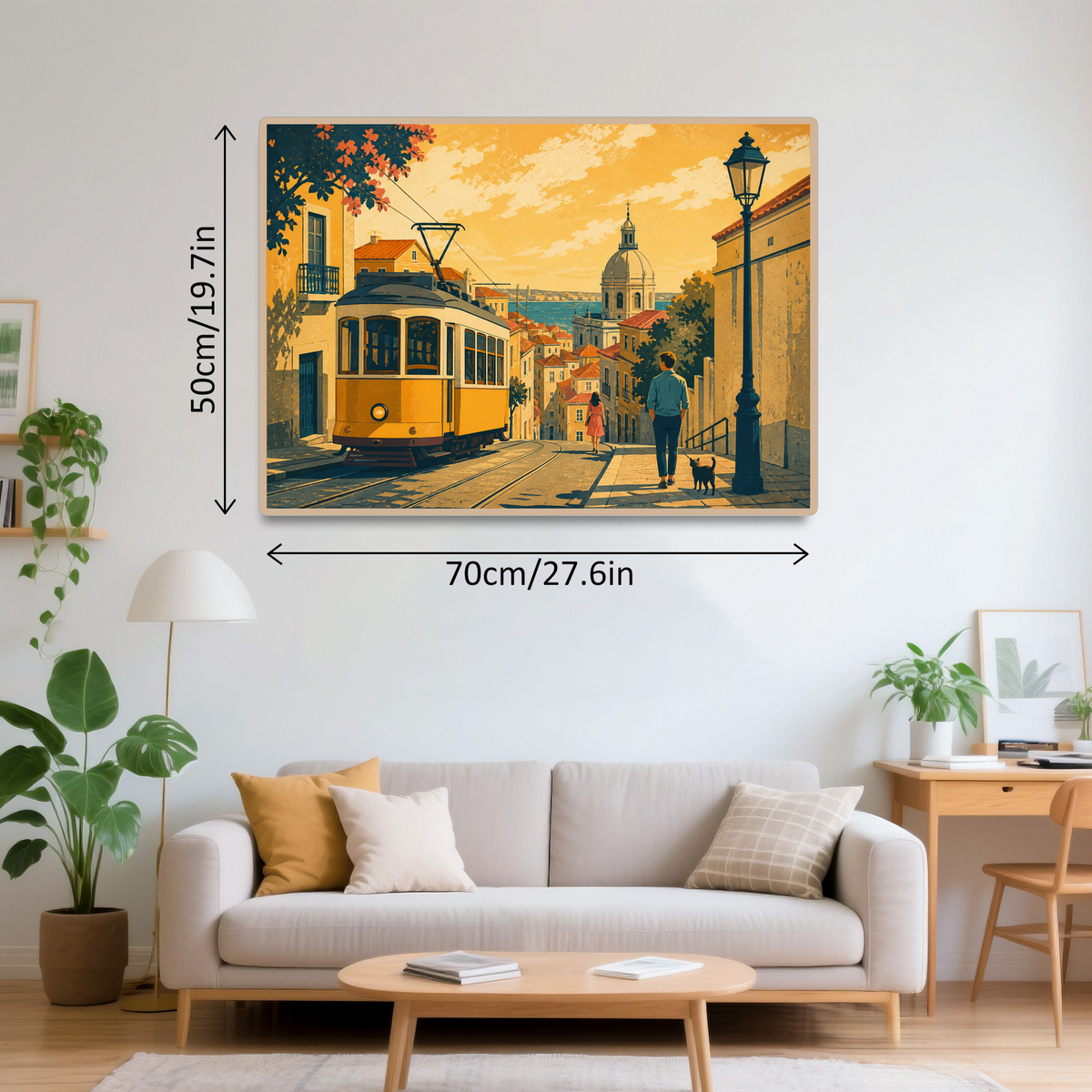 Golden-Hour Tram Street Landscape Puzzle - puzzle product view