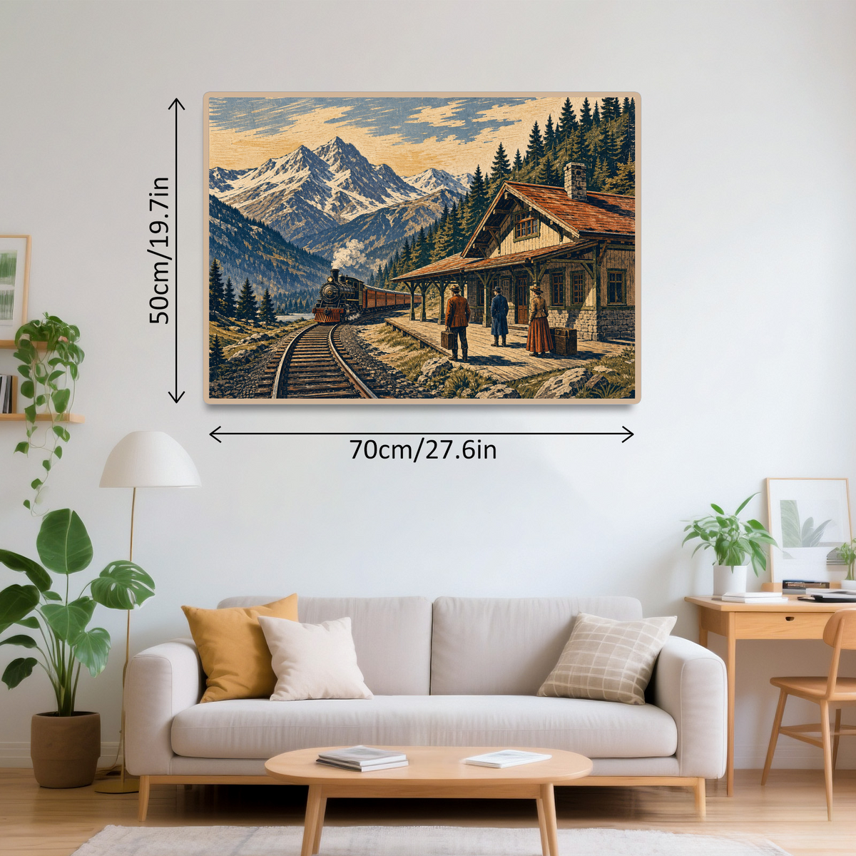 Vibrant Mountain Railway Station Woodblock Landscape Puzzle - puzzle product view