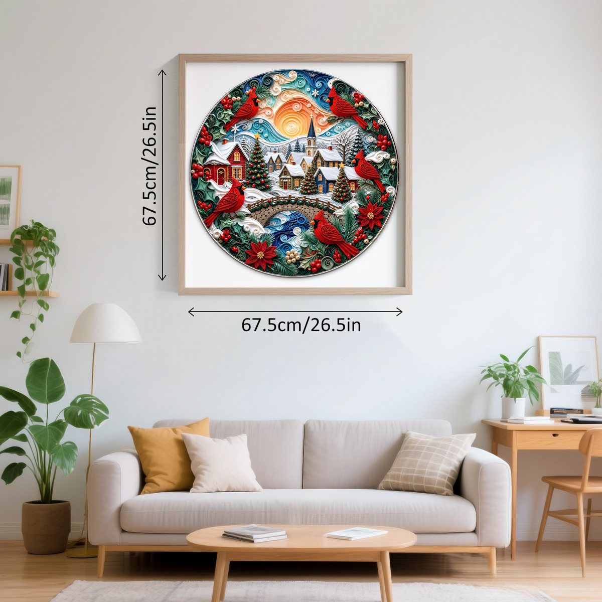 Crimson Cardinal Winter Village Round Puzzle - puzzle product view