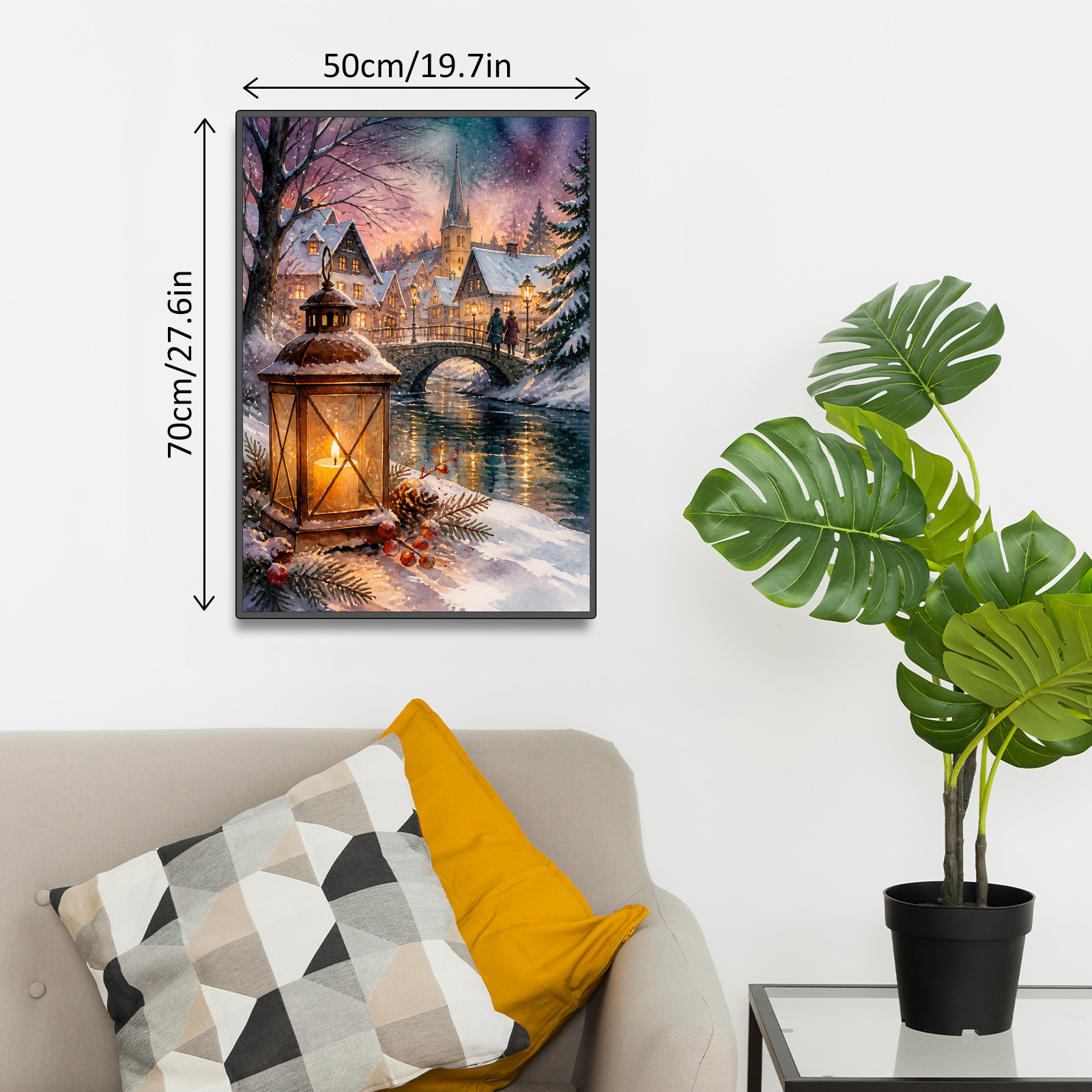 Story Rich Lantern Lit Winter Village Watercolor Ink Portrait Puzzle - puzzle product view