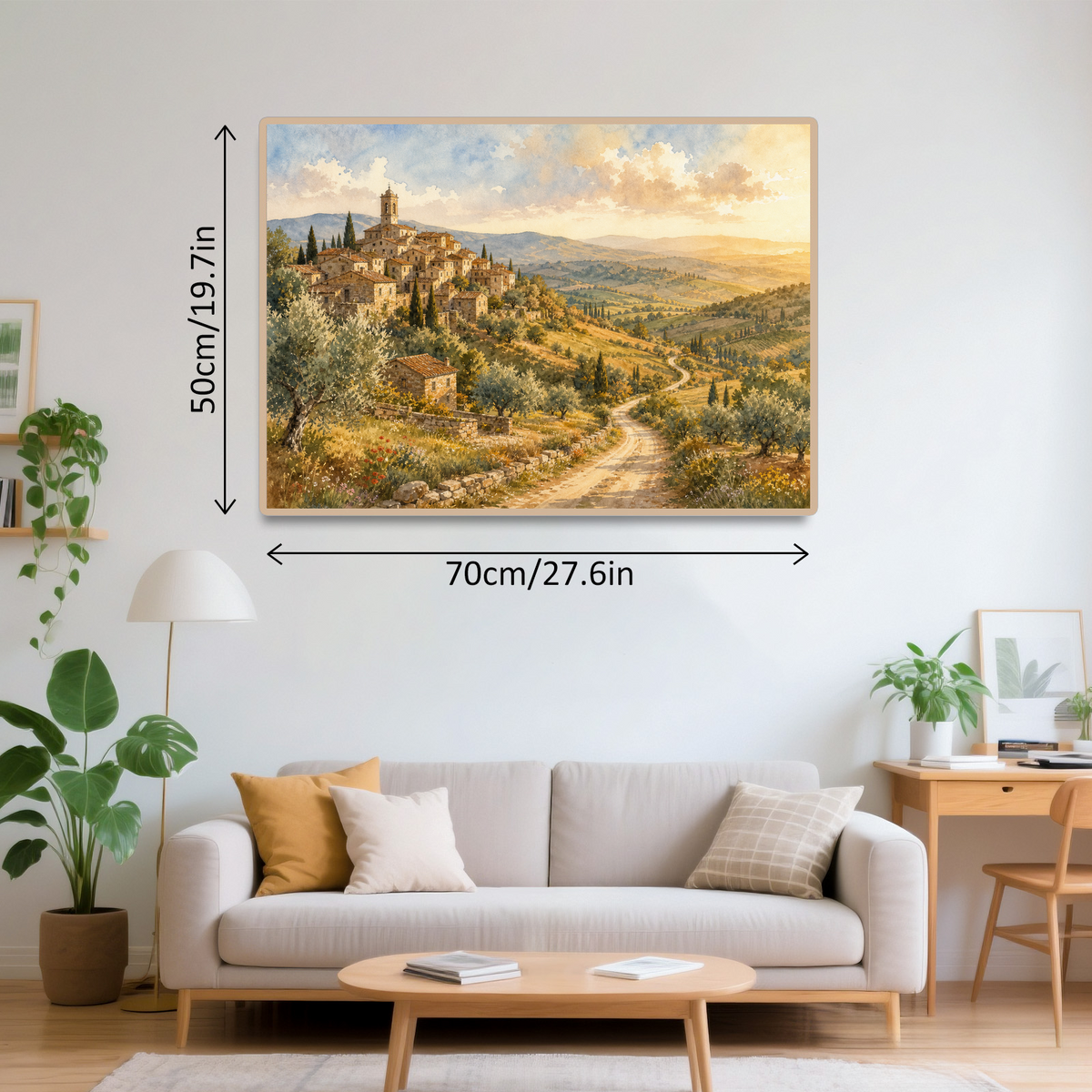 Golden Hour Hill Town Watercolor Ink Landscape Puzzle - puzzle product view