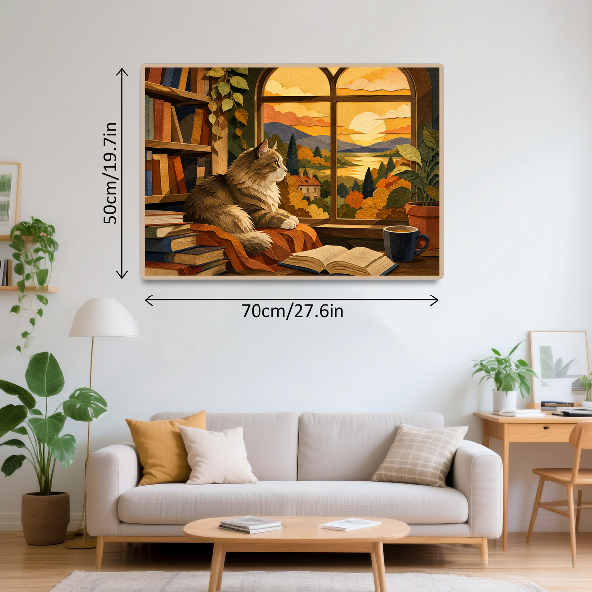 Golden-Hour Library Cat Landscape Puzzle - puzzle product view