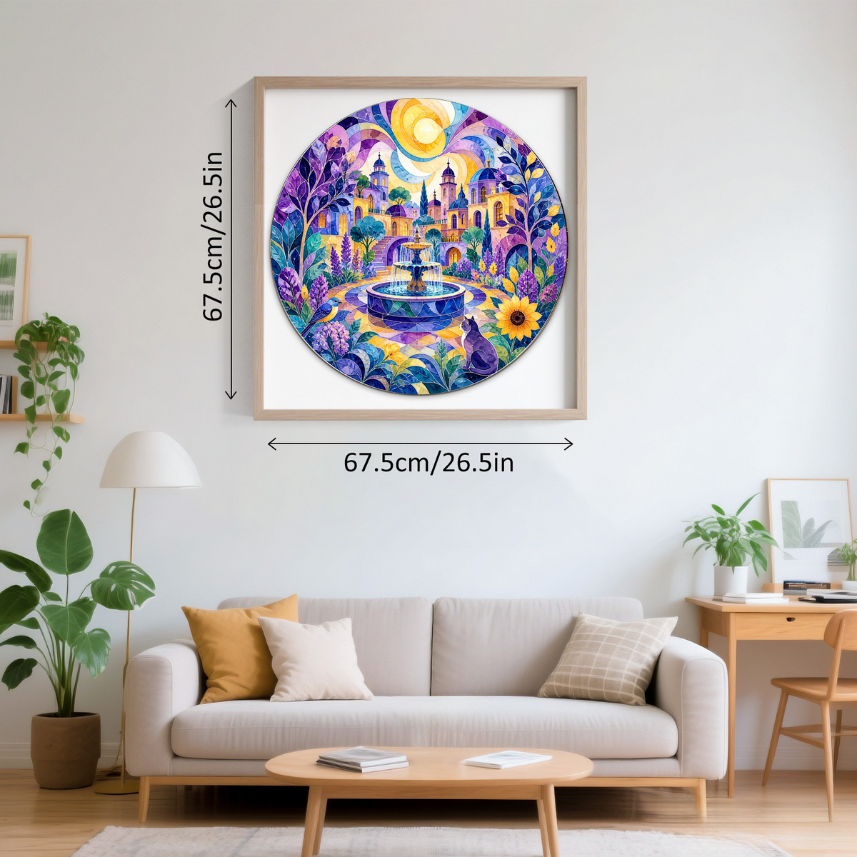 Dancing Watercolor City Garden Round Puzzle - puzzle product view
