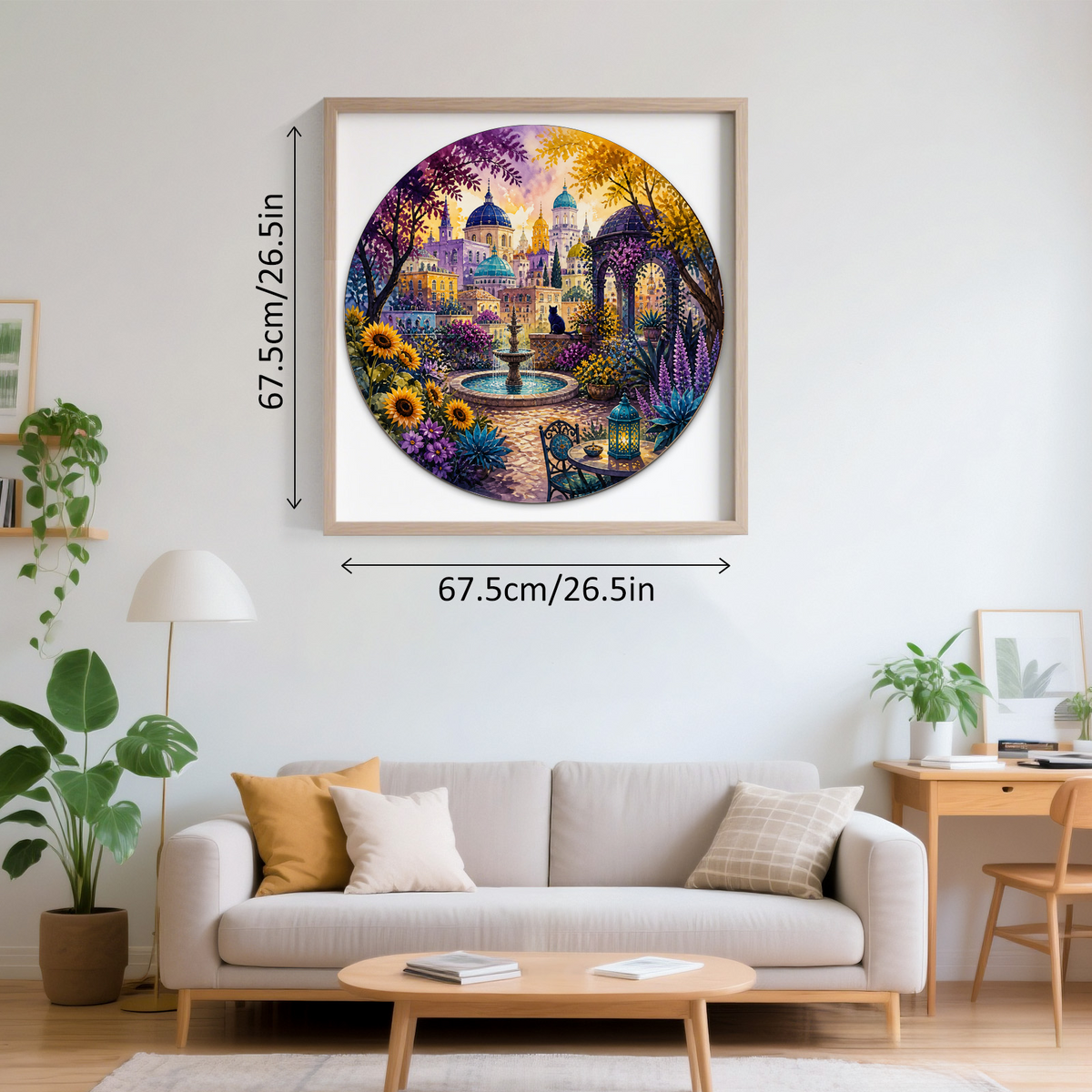 Crimson Watercolor City Garden Round Puzzle - puzzle product view