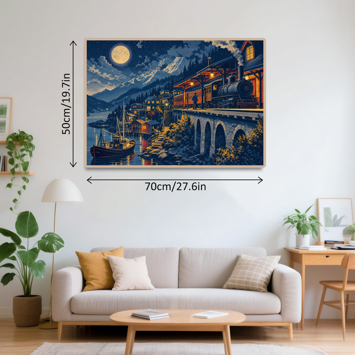 Moonlit Mountain Railway Station Landscape Puzzle - puzzle product view