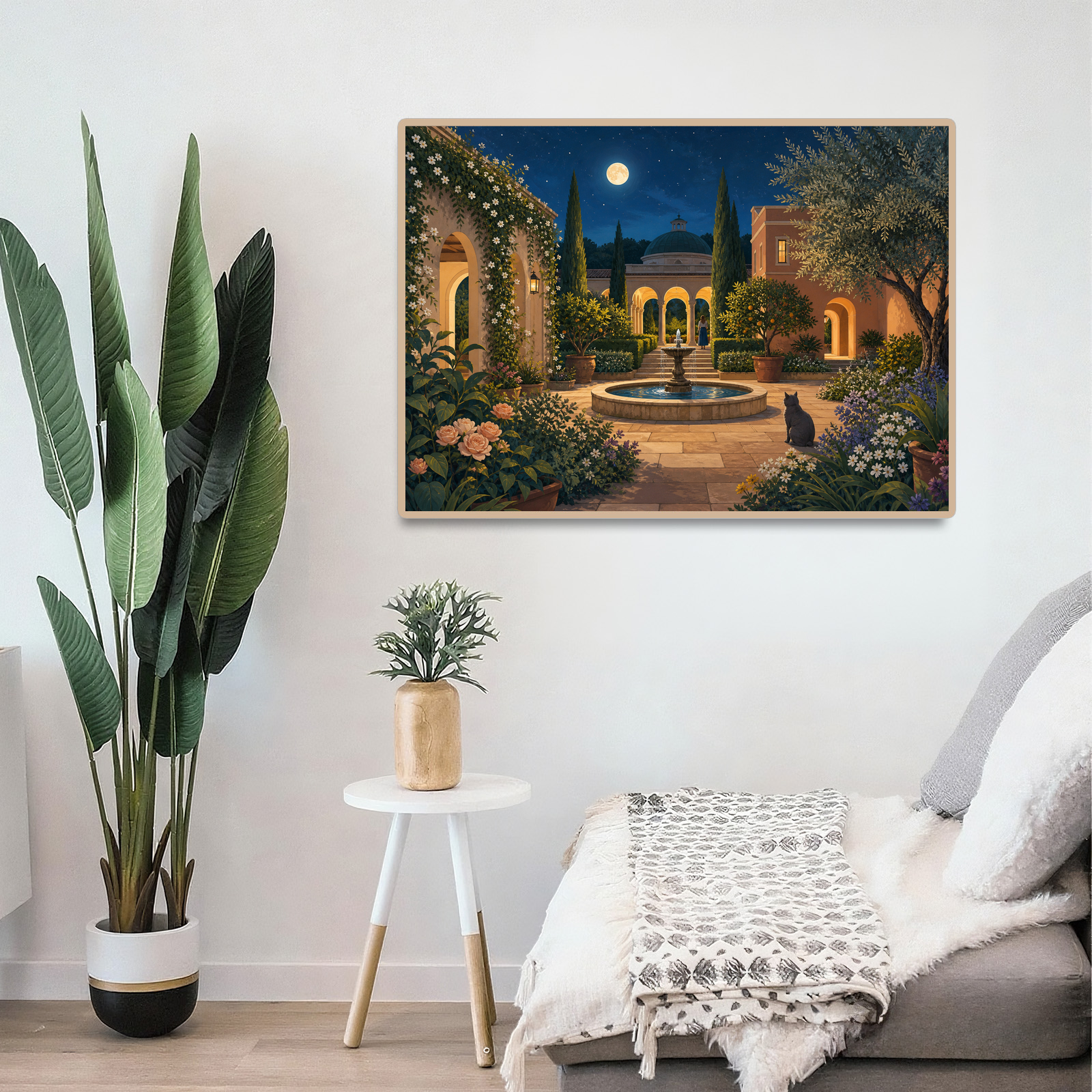 Moonlit Garden Courtyard Landscape Puzzle - puzzle product view