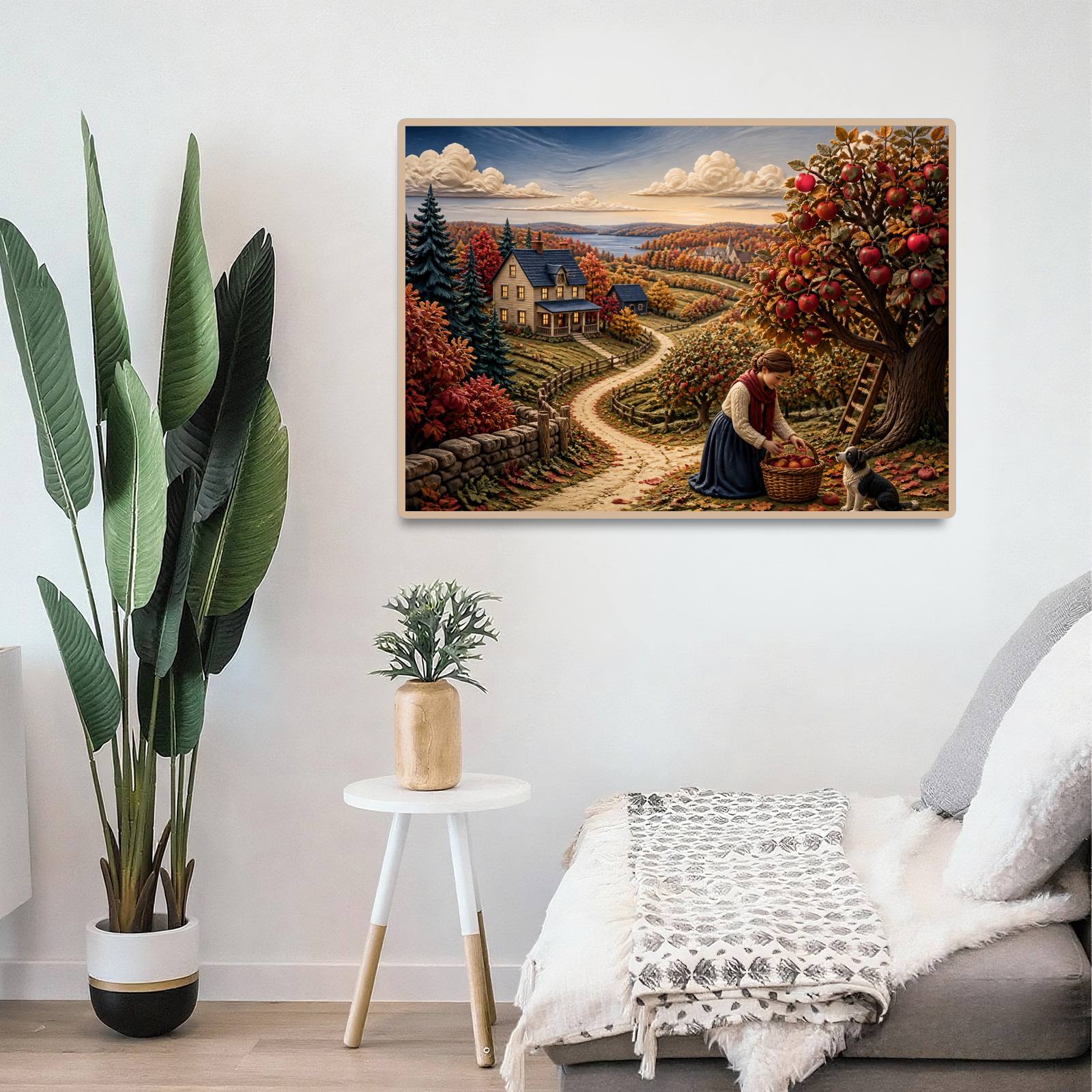 Vibrant Autumn Apple Orchard Soft 3d Storybook Landscape Puzzle - puzzle product view