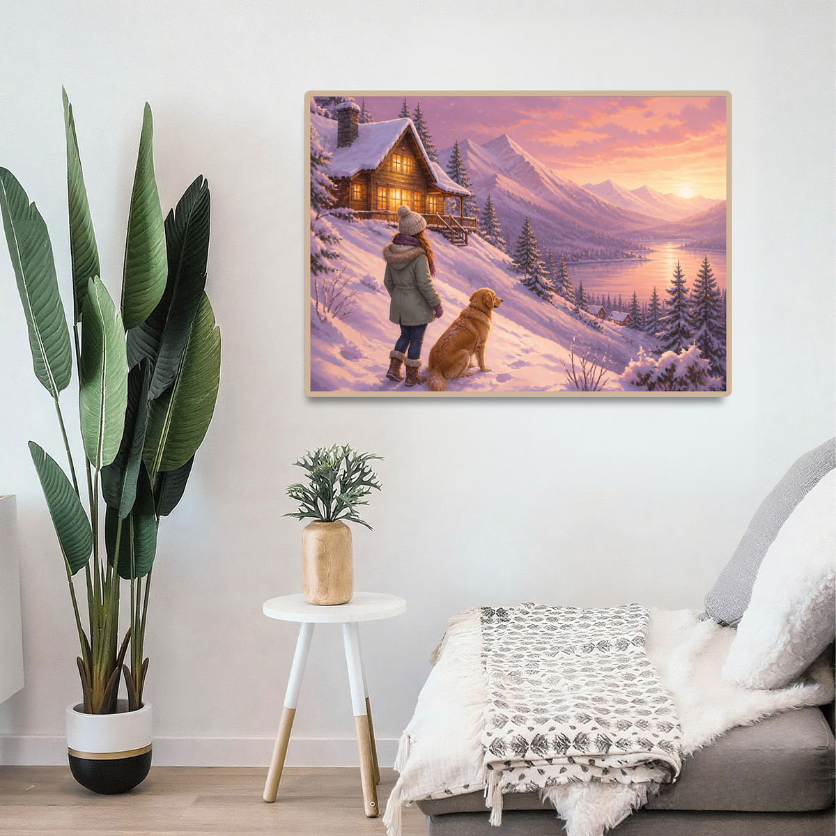 Quiet Winter Cabin Lights Character Illustration Landscape Puzzle - puzzle product view