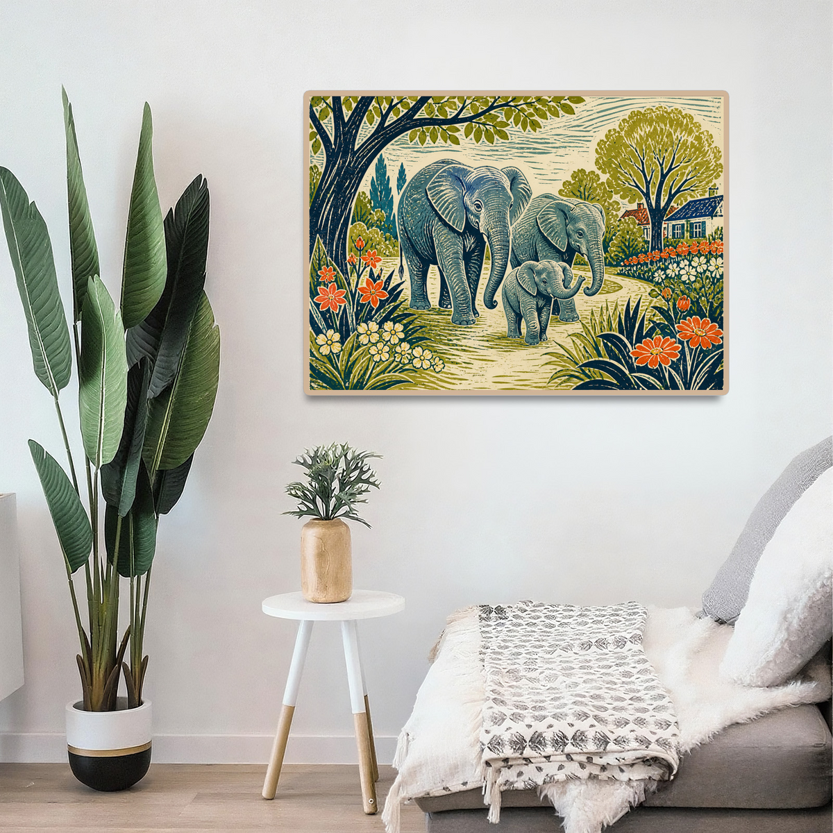 Vibrant Elephant Family Landscape Puzzle - puzzle product view