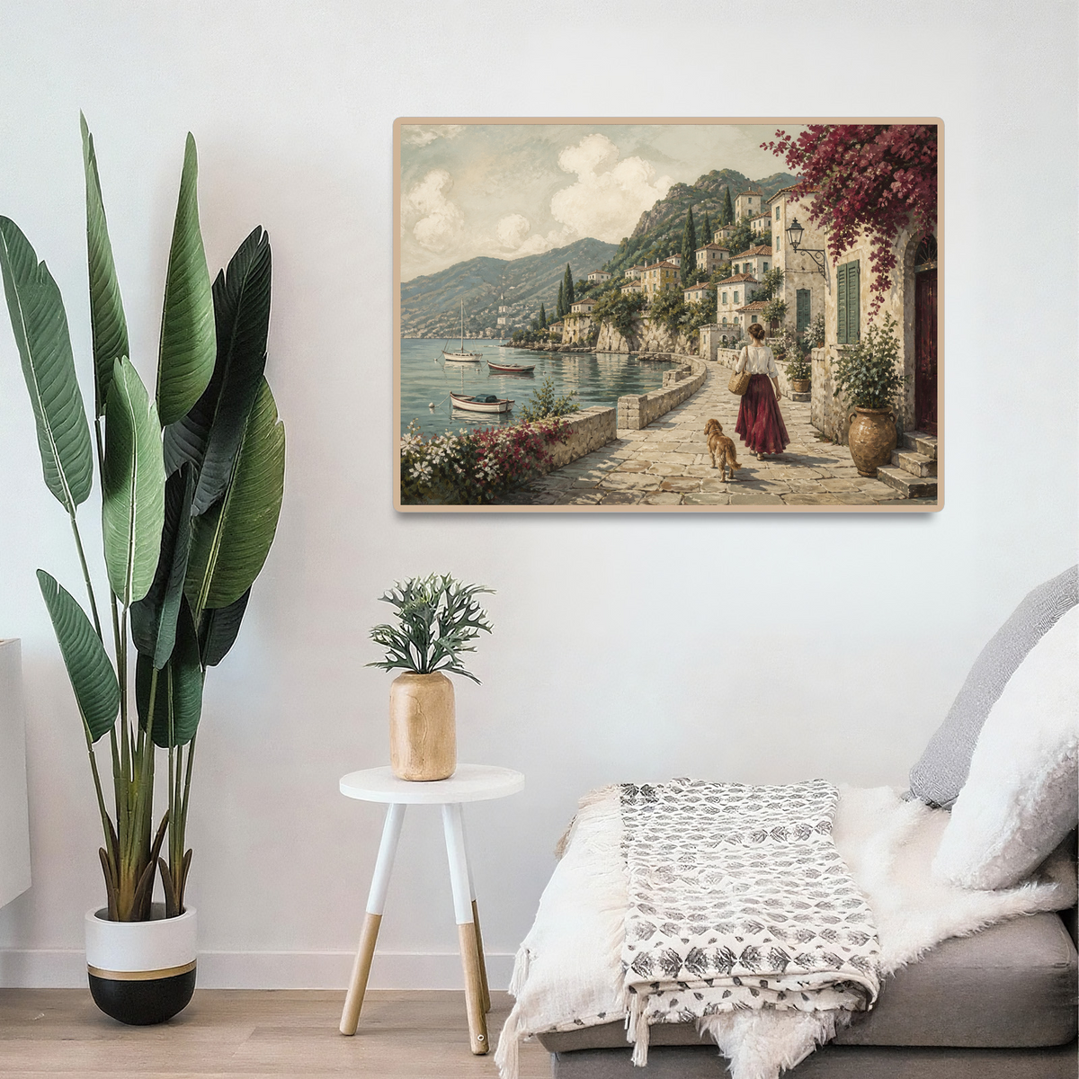 Moonlit Painted Seaside Town Tile Mural Landscape Puzzle - puzzle product view