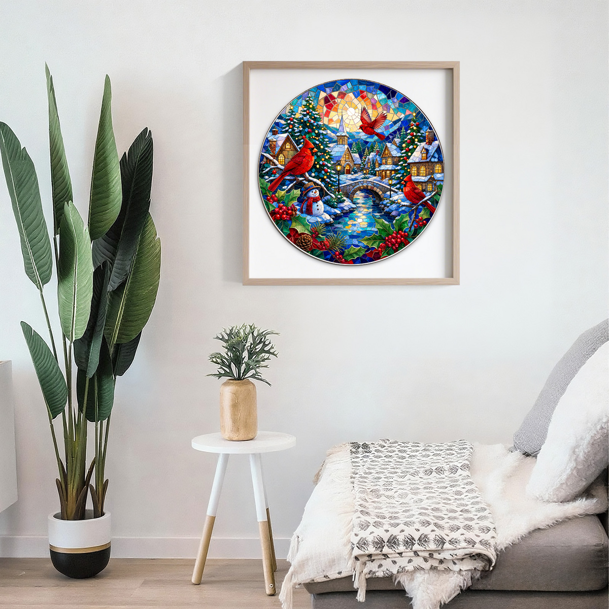 Whispering Cardinal Winter Village Round Puzzle - puzzle product view