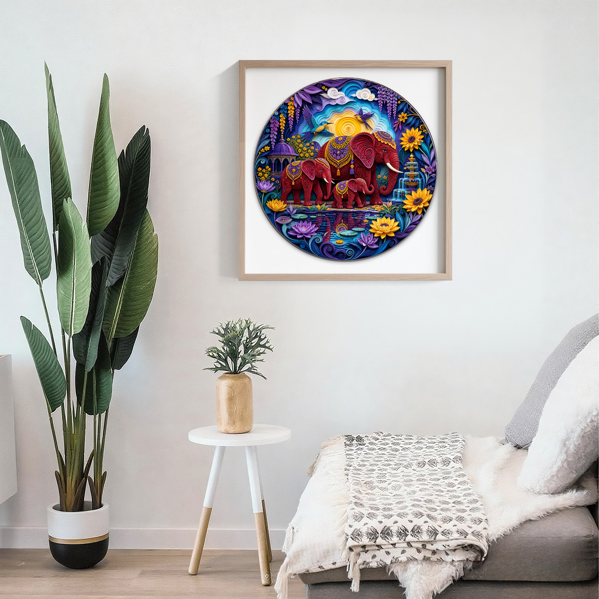 Crimson Elephant Garden Family Round Puzzle - puzzle product view