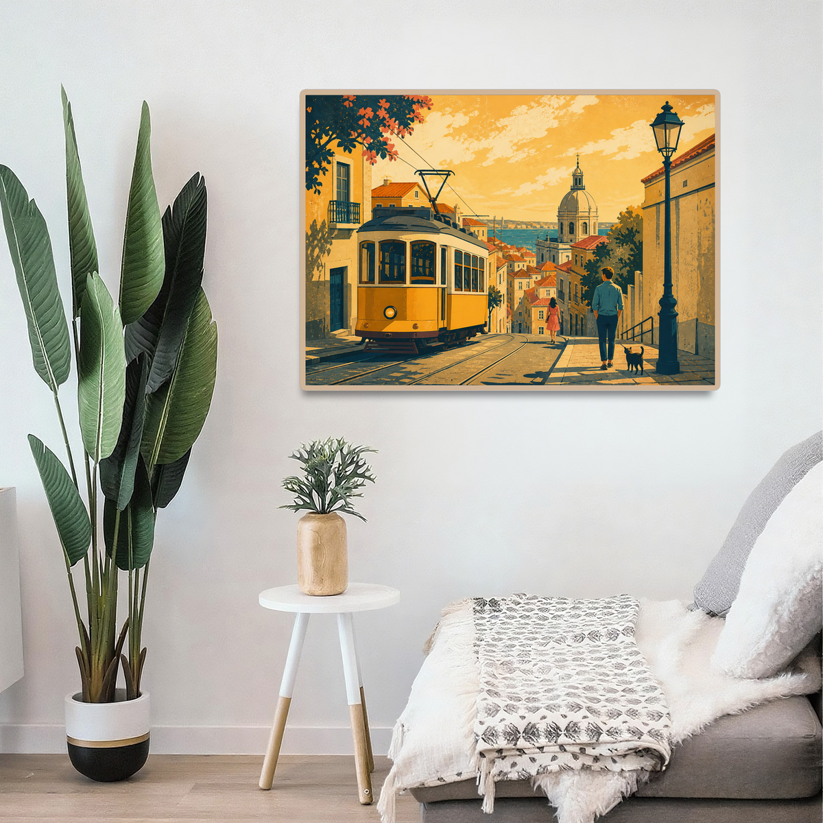 Golden-Hour Tram Street Landscape Puzzle - puzzle product view