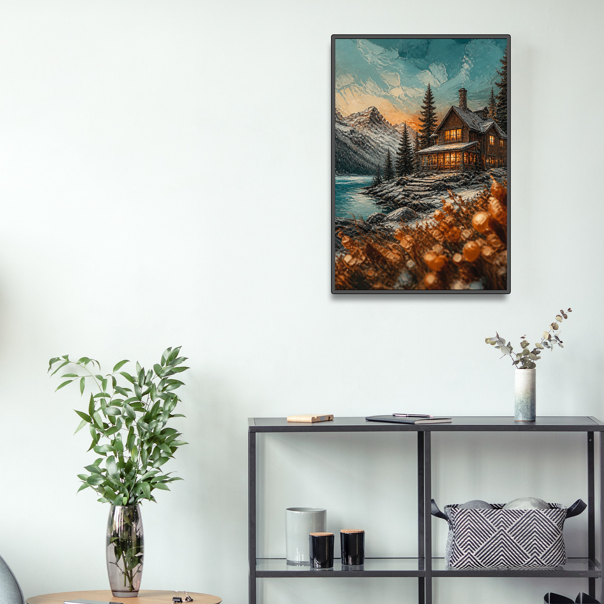 Rain Washed Winter Cabin Lights Oil Impasto Portrait Puzzle - puzzle product view