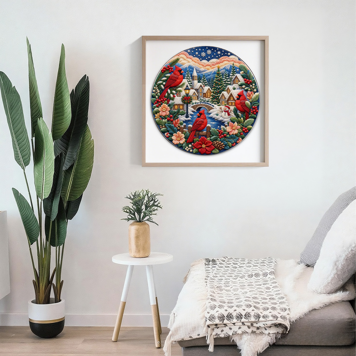 Wildflower Cardinal Winter Village Round Puzzle - puzzle product view