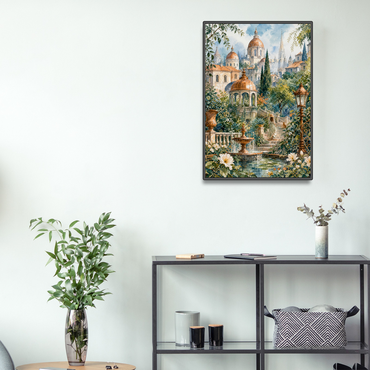 Misty Watercolor City Garden Portrait Puzzle - puzzle product view