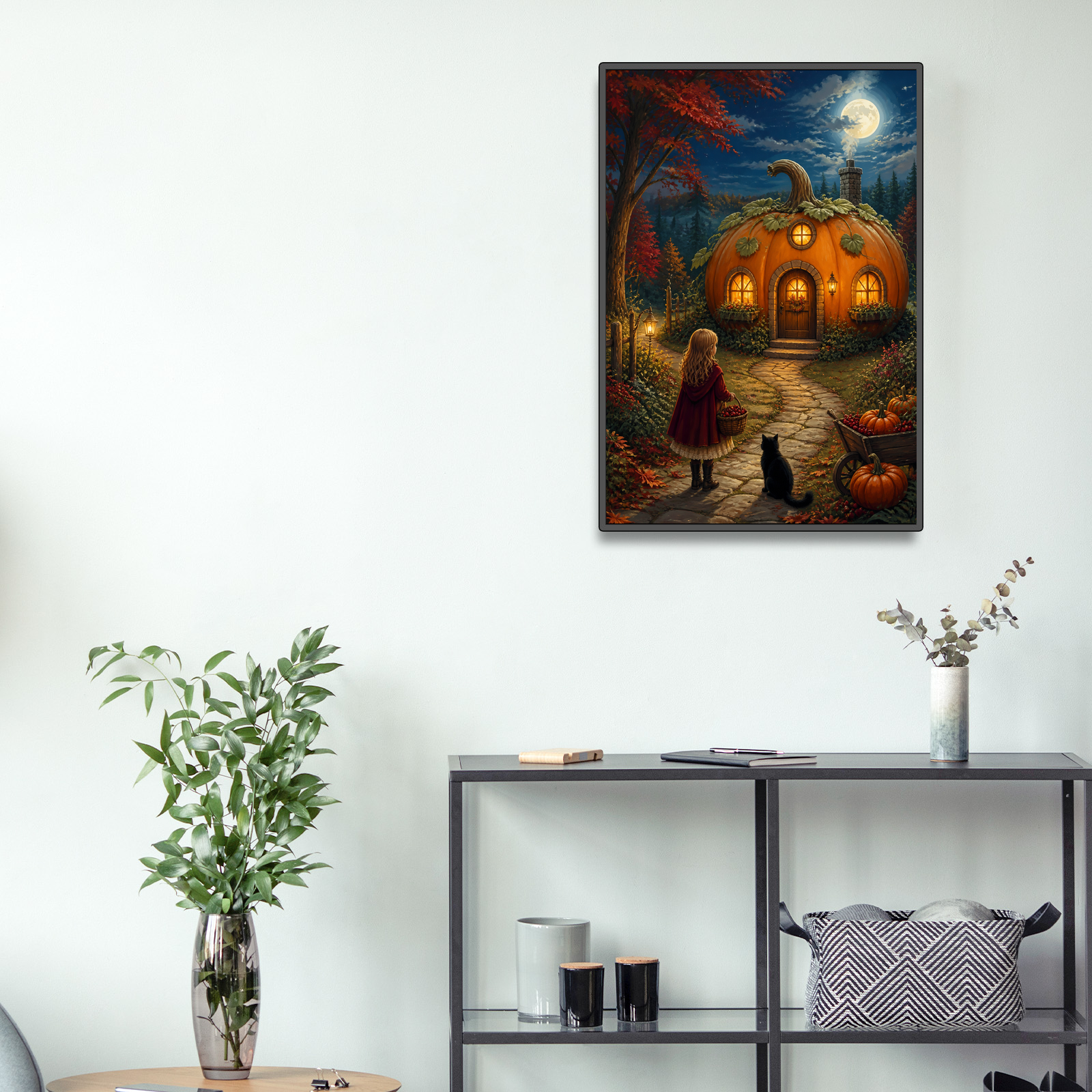 Sunlit Pumpkin Cottage Character Illustration Portrait Puzzle - puzzle product view