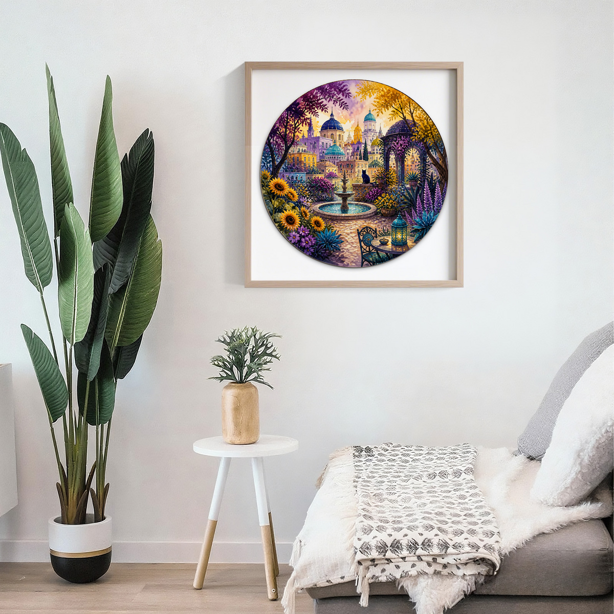 Crimson Watercolor City Garden Round Puzzle - puzzle product view