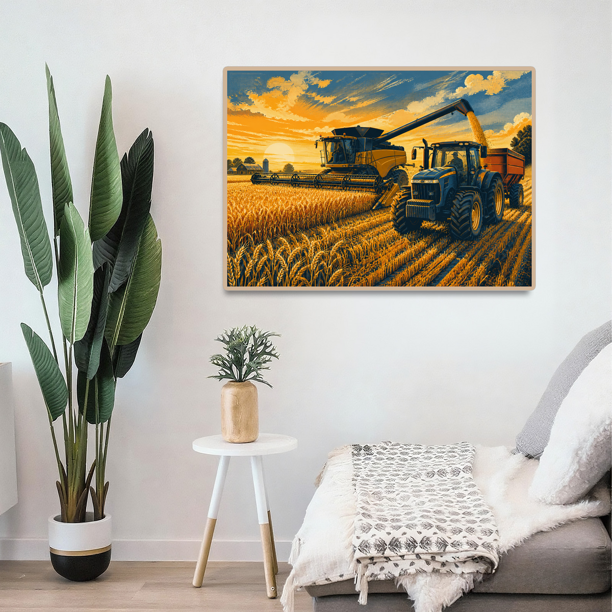Luminous Farm Machinery at Harvest Screen Print Landscape Puzzle - puzzle product view