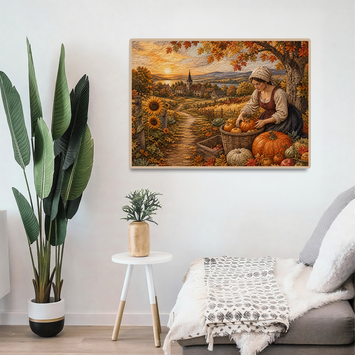 Sunlit Harvest Festival Textile Quilt Landscape Puzzle - puzzle product view