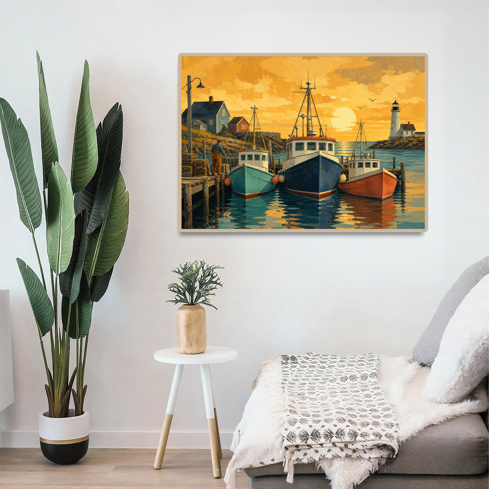 Golden Hour Working Harbor Boats Travel Poster Landscape Puzzle - puzzle product view