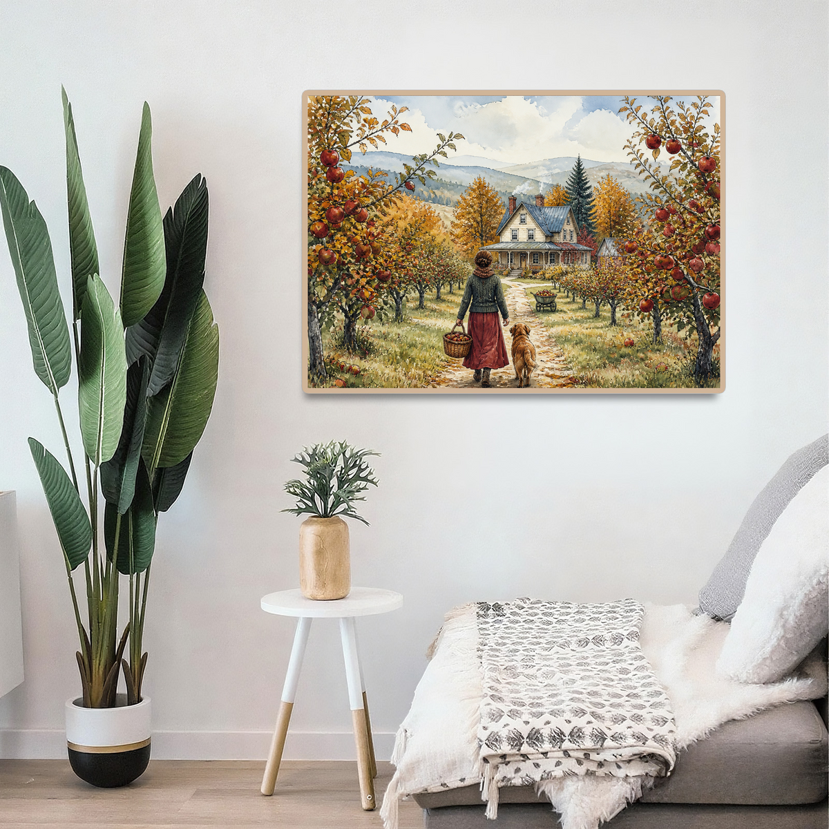 Luminous Autumn Apple Orchard Watercolor Ink Landscape Puzzle - puzzle product view