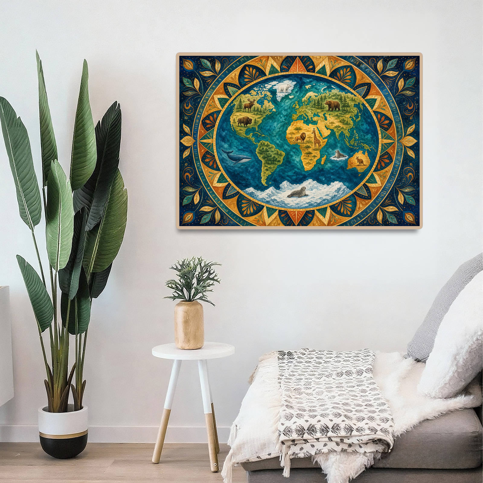 Golden Hour World Habitat Map Mandala Ornamental Landscape Puzzle - puzzle product view