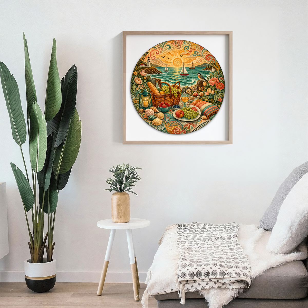 Aurora Coastal Picnic Feast Round Puzzle - puzzle product view