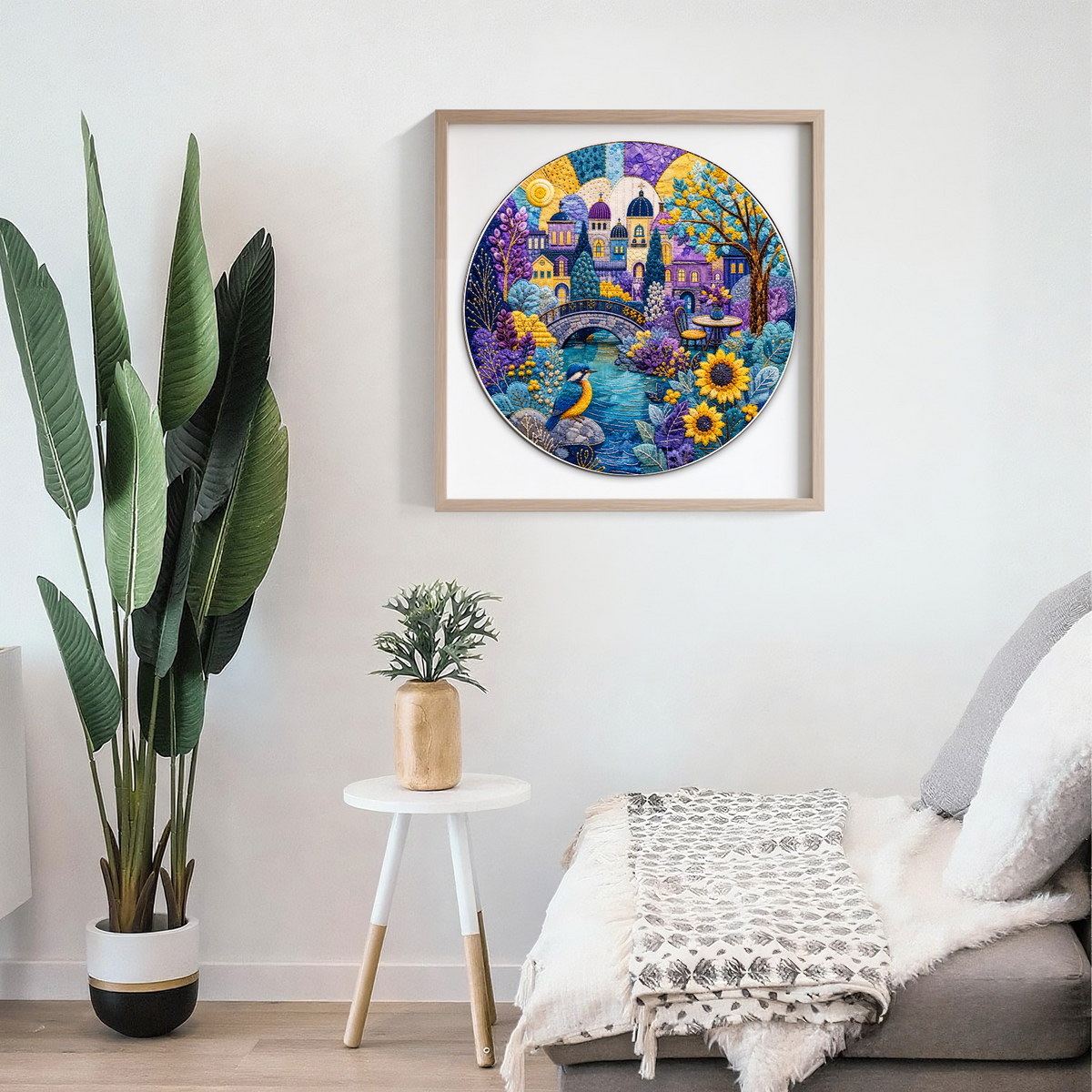 Whispering Watercolor City Garden Round Puzzle - puzzle product view