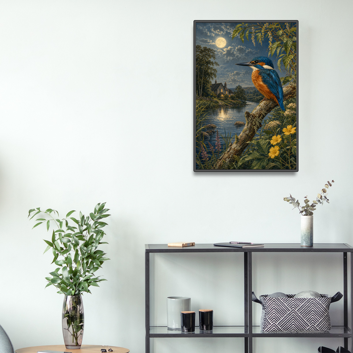 Moonlit Kingfisher By A River Portrait Puzzle - puzzle product view