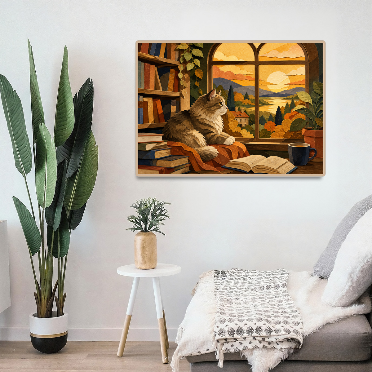 Golden-Hour Library Cat Landscape Puzzle - puzzle product view