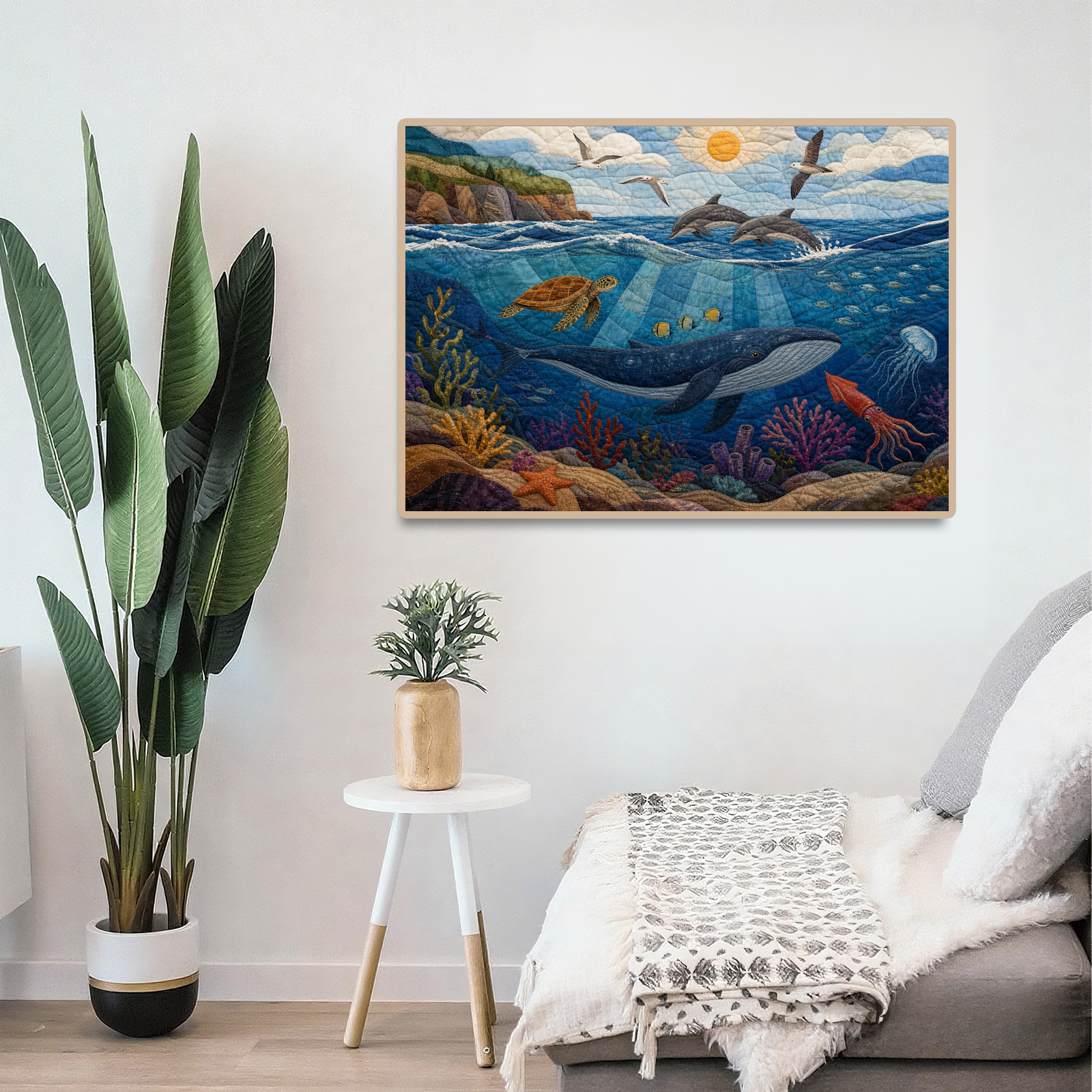 Quiet Ocean Life Layers Textile Quilt Landscape Puzzle - puzzle product view