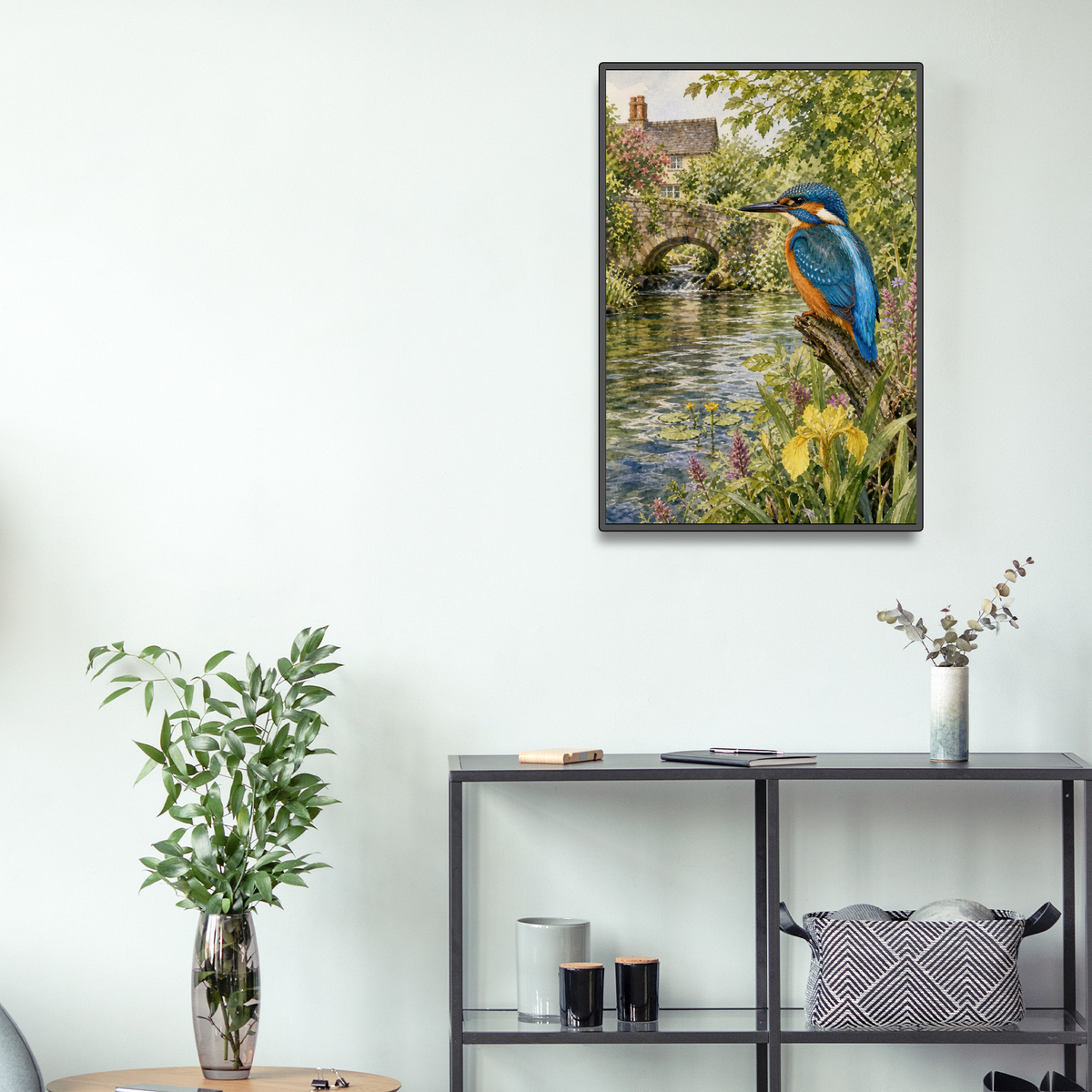 Vibrant Kingfisher By A River Portrait Puzzle - puzzle product view