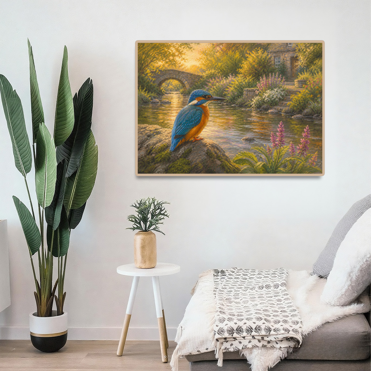 Golden-Hour Kingfisher By A River Landscape Puzzle - puzzle product view